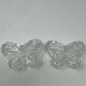 BUTTERFLY LIDDED 2 TRINKET BOXES CLEAR GLASS JEWELRY BOX PAIR WITH LIDS BOHO